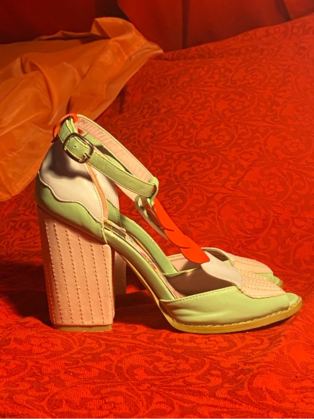 Iron Fist T-strap high heel sandals,pastel shades,cupcake details,red hearts,7 - Picture 2 of 15